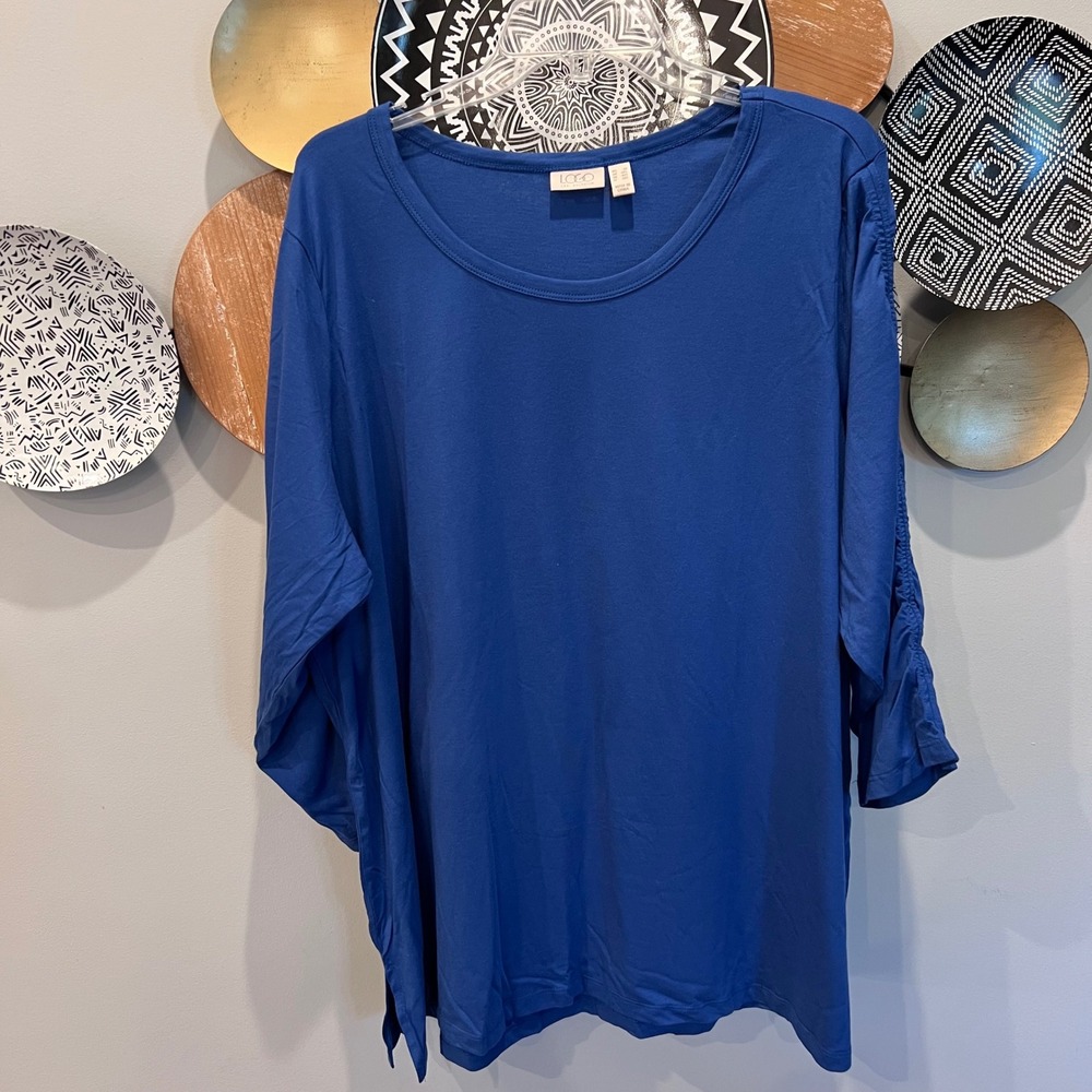 LOGO Lori Goldstein Royal‎ Blue Ruched 3/4 Sleeve Top Plus Size 3X A385269